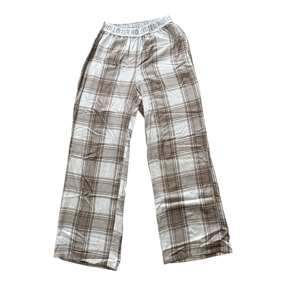 Hollister Women’s Plaid Lightweight Pajama Pants - Tan and White, Size XS